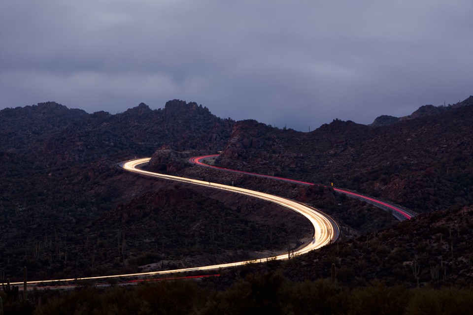 The Beeline Curve light trails Arizona