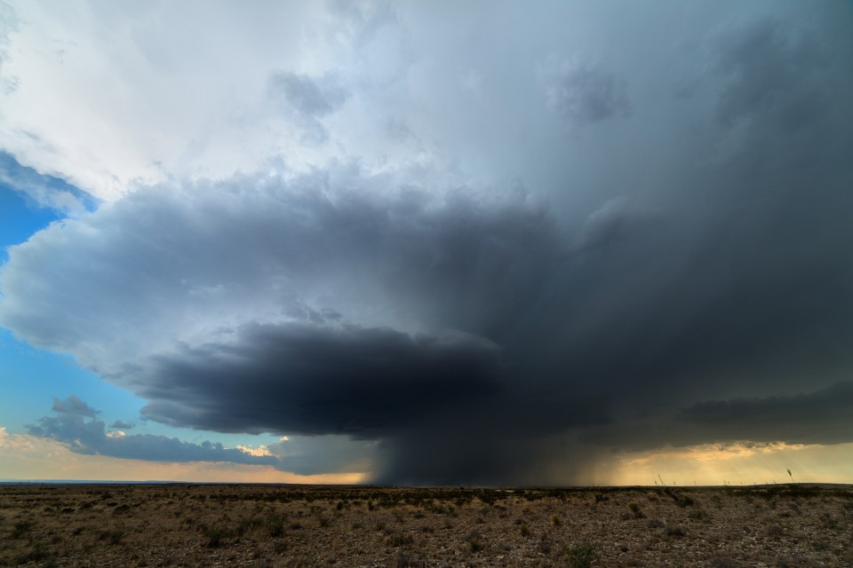 A beautiful supercell rotates over the deserts southwest of Artesia, New Mexico.