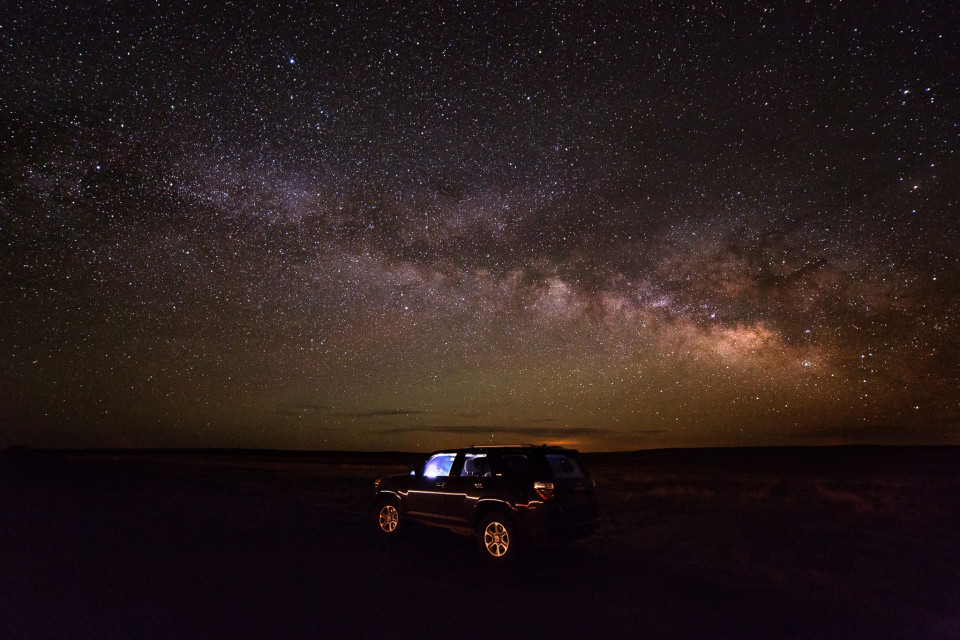 On the way to a two-day storm chase in the plains, I stopped for a few hours sleep north of Las Vegas, New Mexico. The Milky Way was in full display and I had to capture a picture of Vera with the stars blazing behind her!