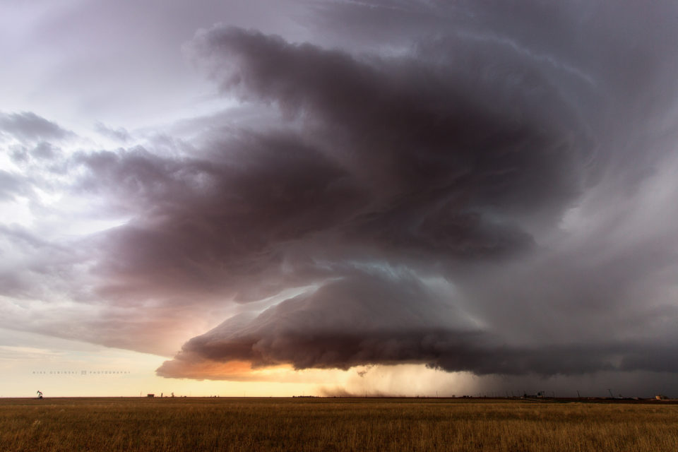 A gorgeous supercell slowly moves over the farmlands of Texas near the town of Ackerly.