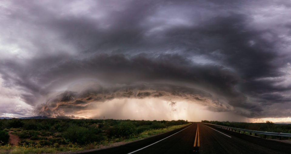 A monster shelf cloud moves towards the small community of San Manuel in southeastern Arizona
